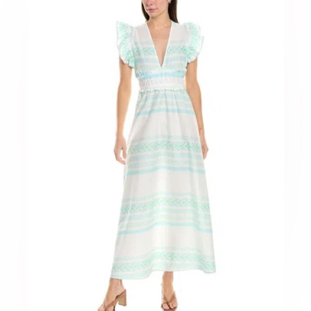 STS Sail to Sable Green White Maxi Dress Cottage Prairie Feminine Girly Large